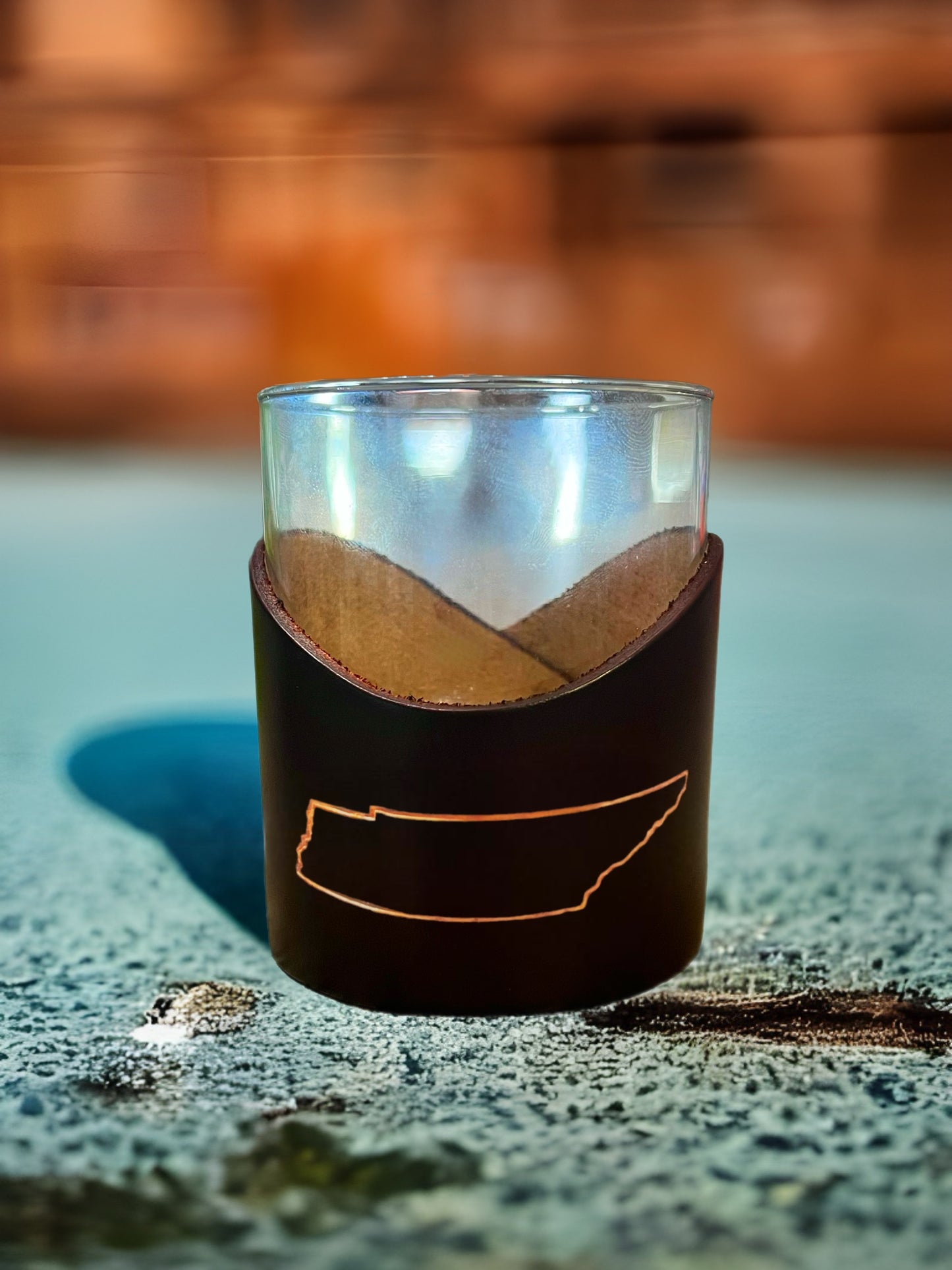 Custom Leather State Whiskey Glass