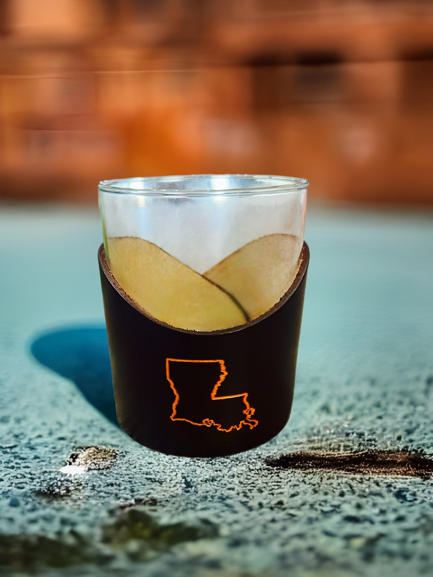 Custom Leather State Whiskey Glass