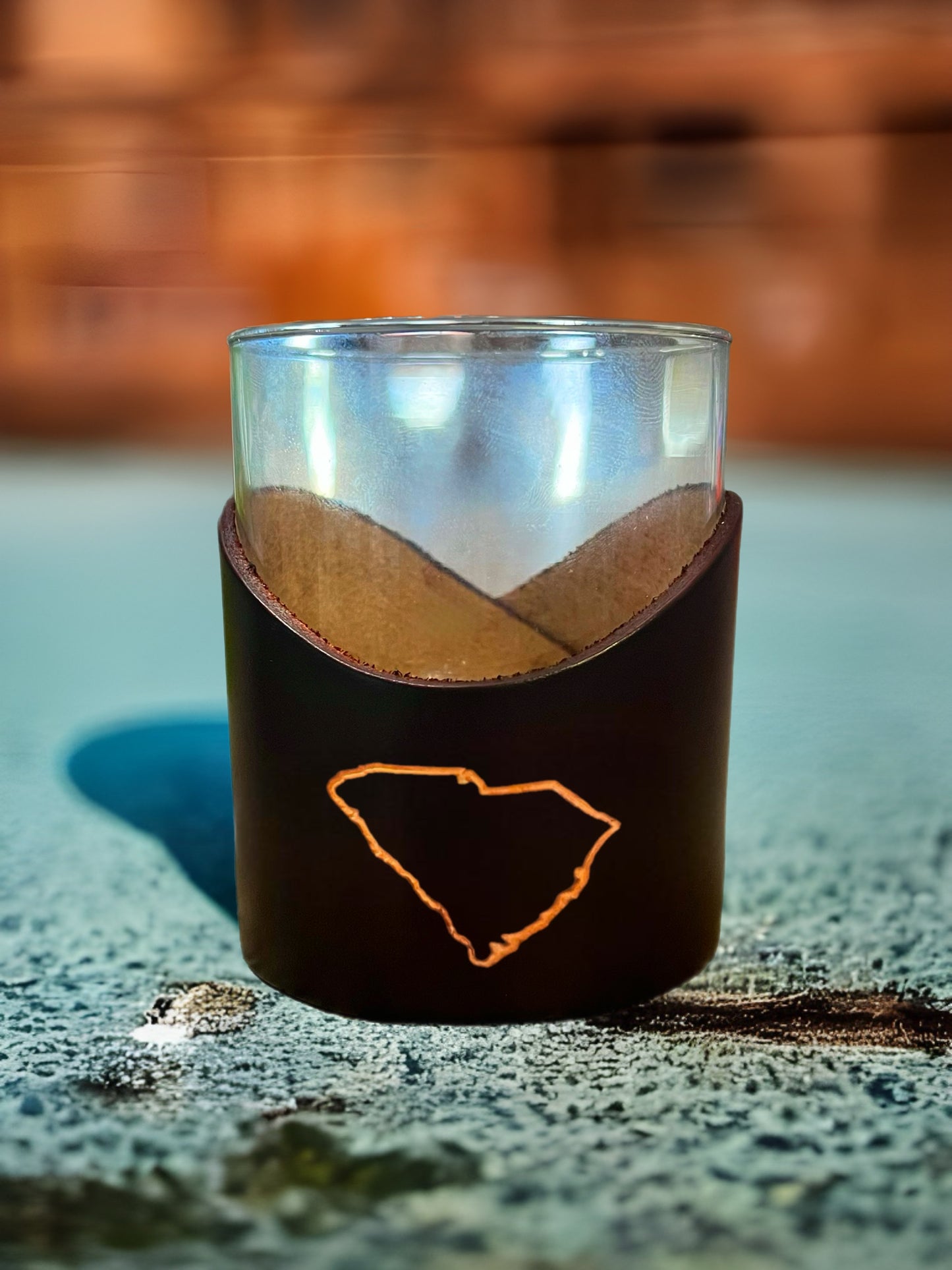 Custom Leather State Whiskey Glass