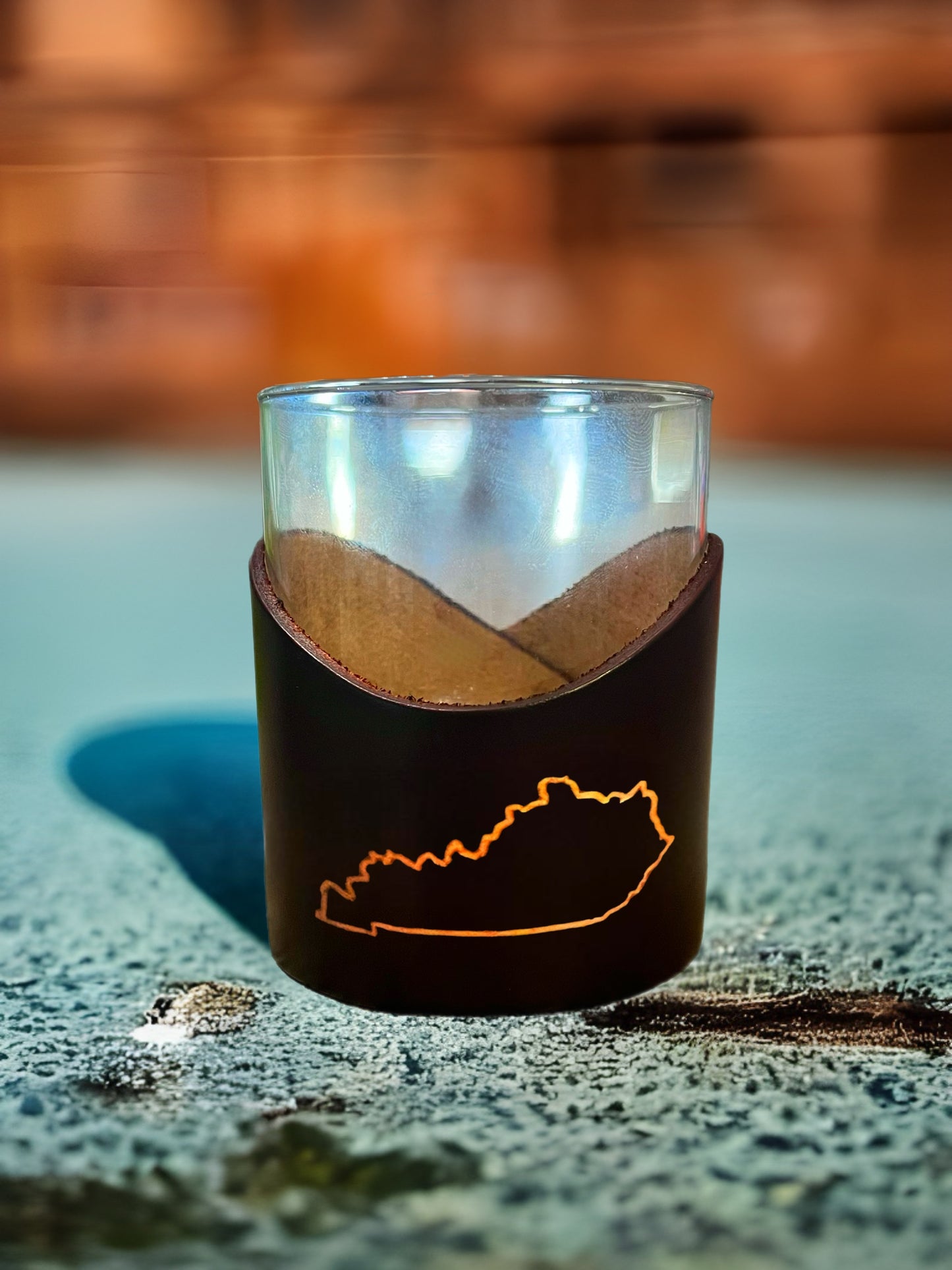 Custom Leather State Whiskey Glass