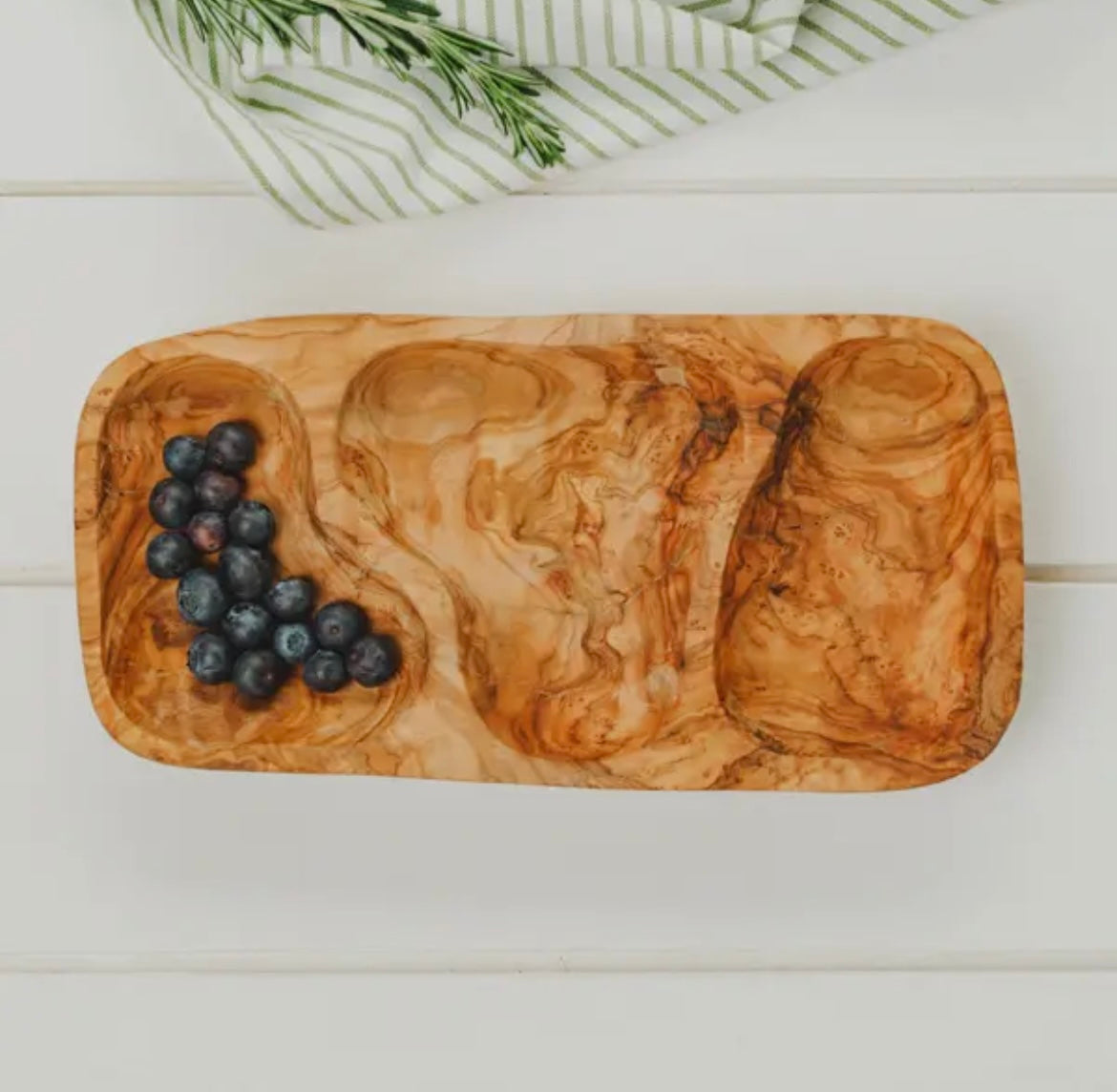 Olive Wood 3 Compartment Serving Tray