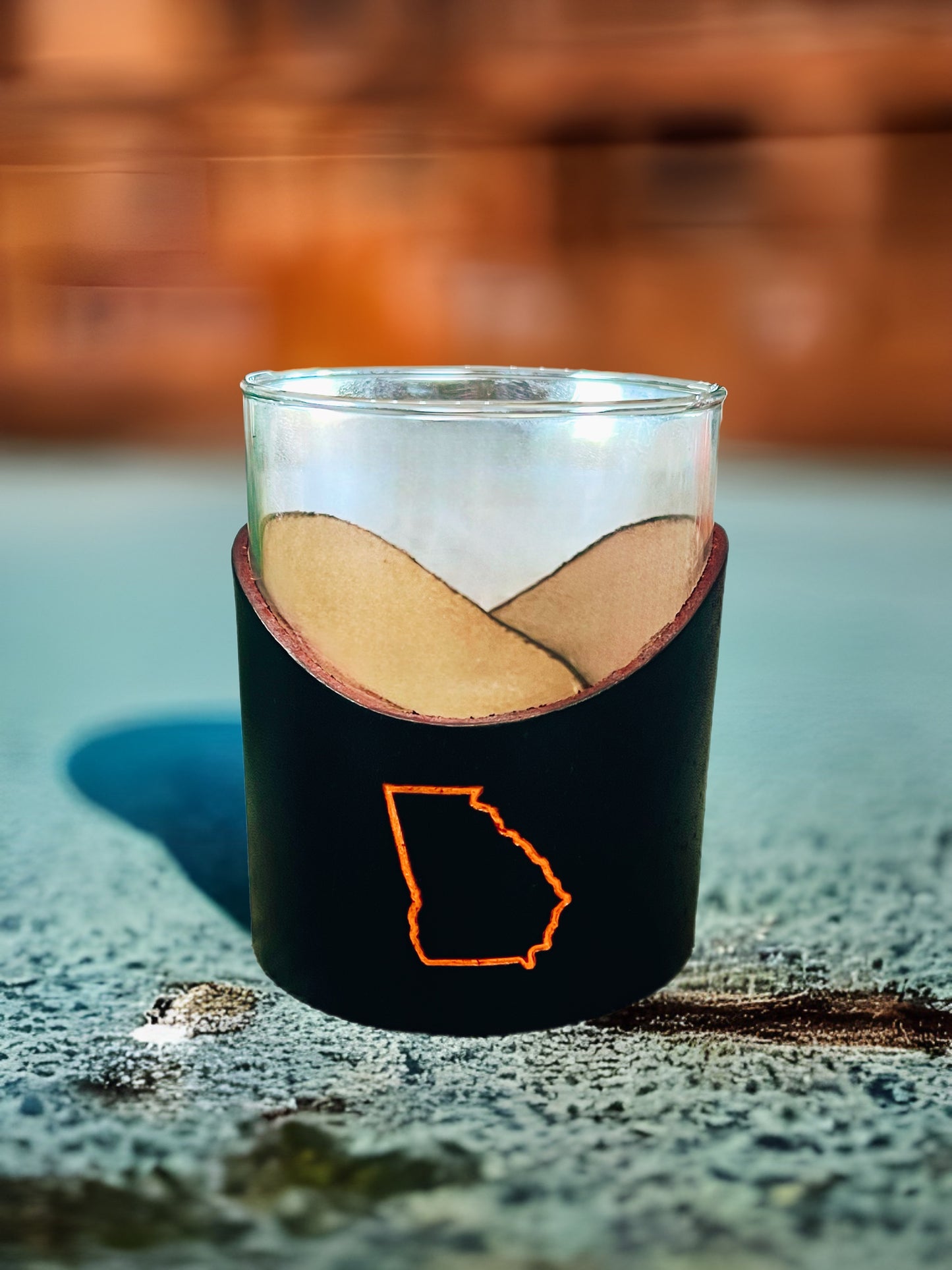 Custom Leather State Whiskey Glass