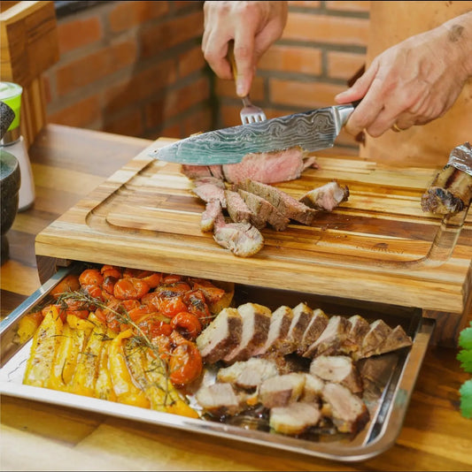 Teak Wood Cutting Board with Tray