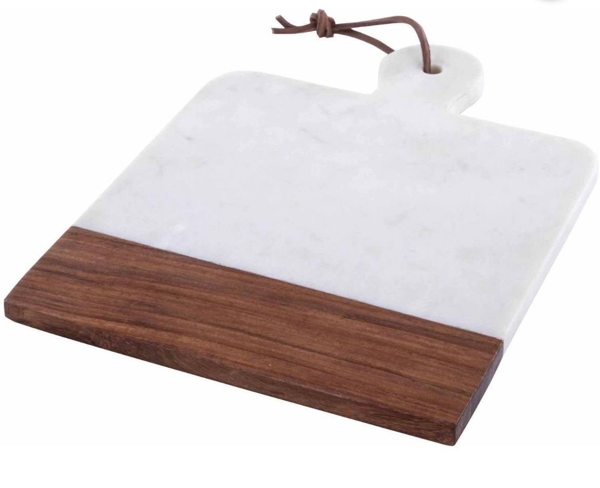 White Marble & Wood Serving Board Gift Set