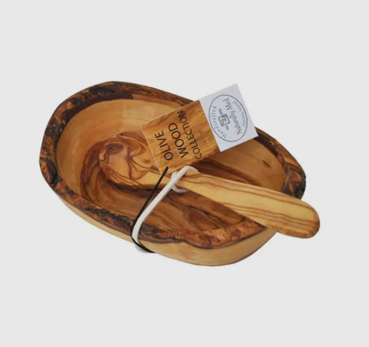 Olive Wood Natural Bowl And Spoon Gift Set