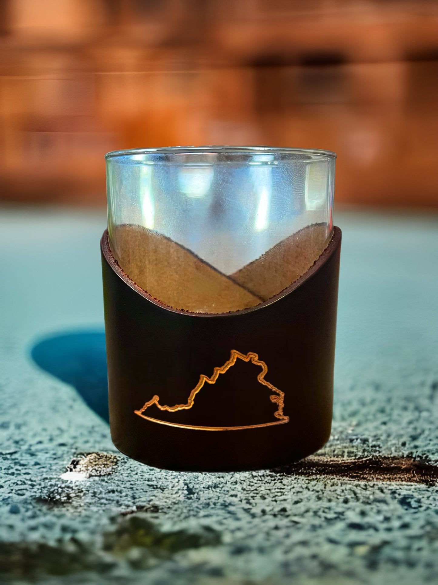 Custom Leather State Whiskey Glass