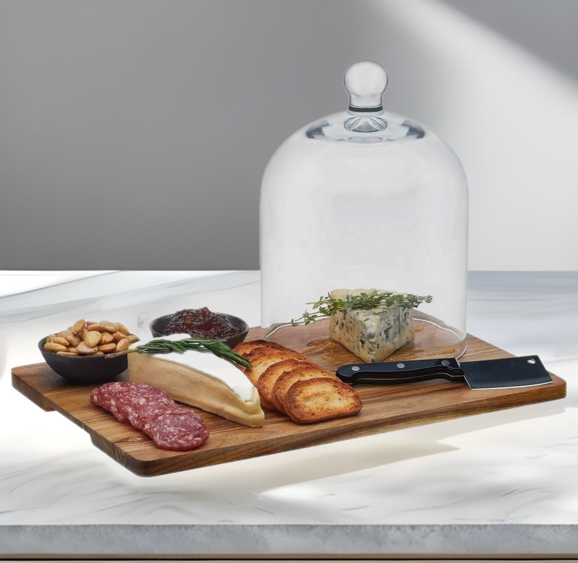 Cheese Board Serving Set with Glass Dome