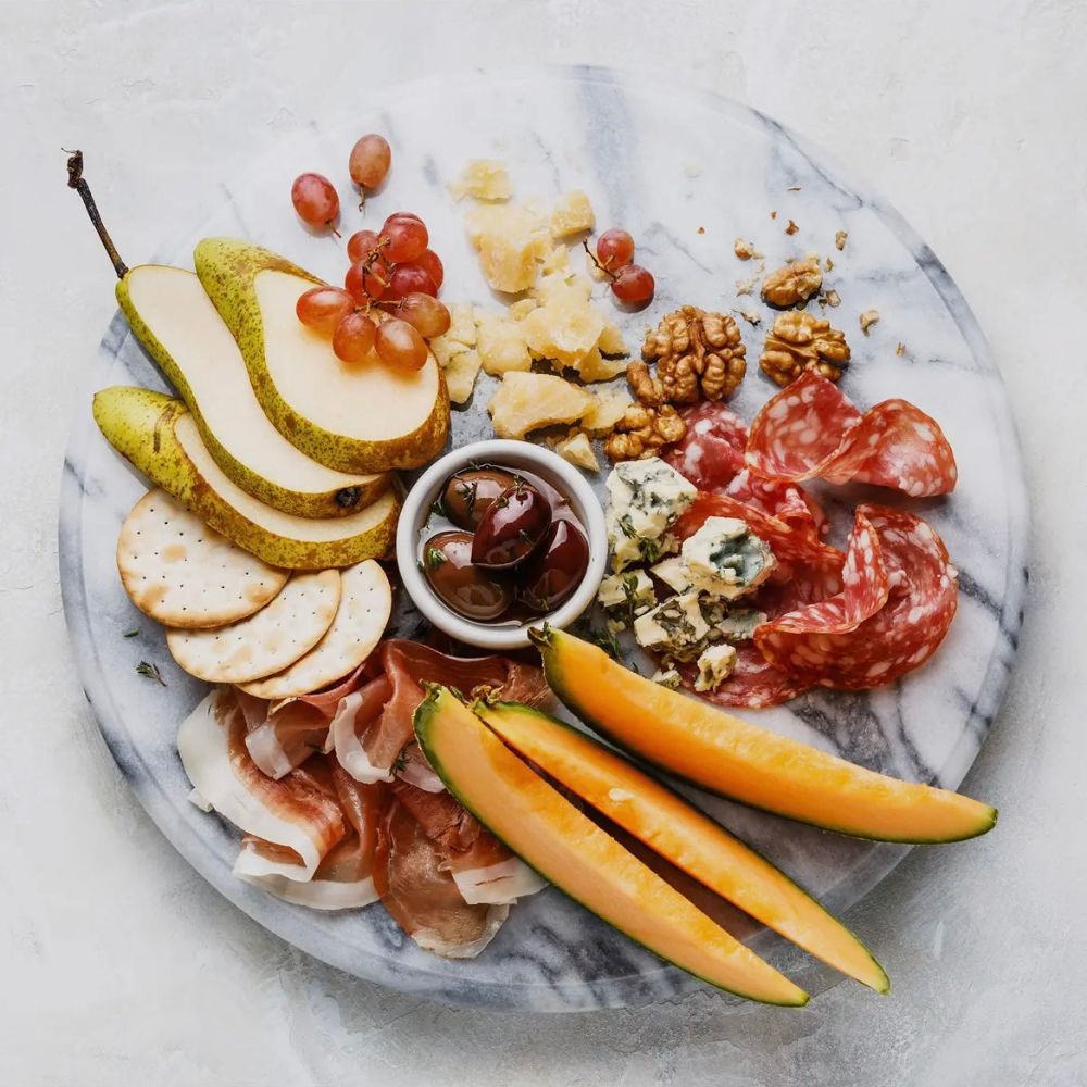 marble circular board of food